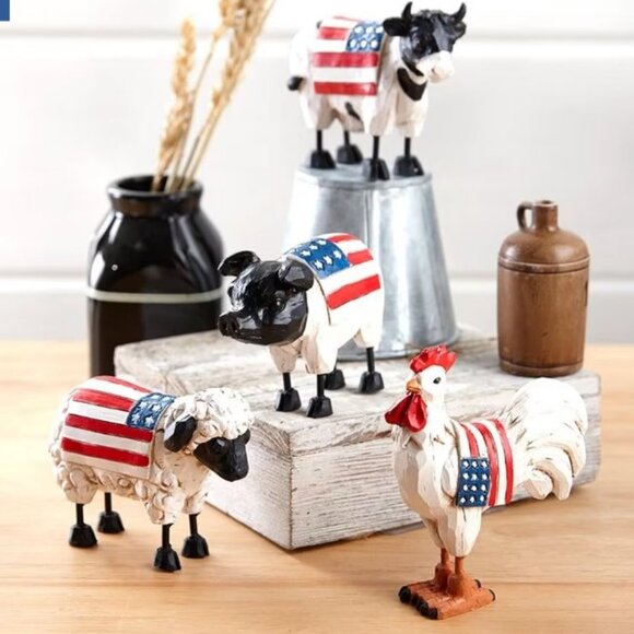 Set of 4 Patriotic Farm Animal Figurines - Picture 3 of 3